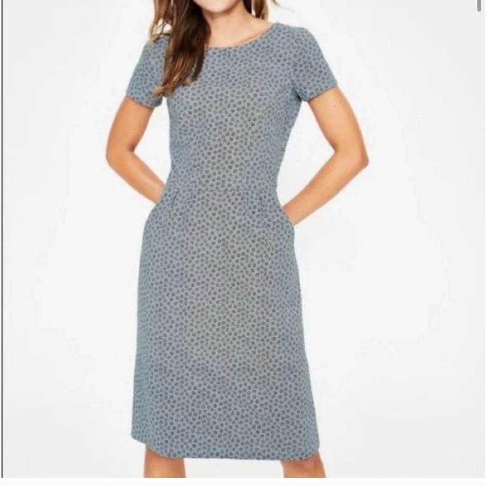 Boden Cotton Midi Soft Comfortable Navy Blue and White Floral Dress -